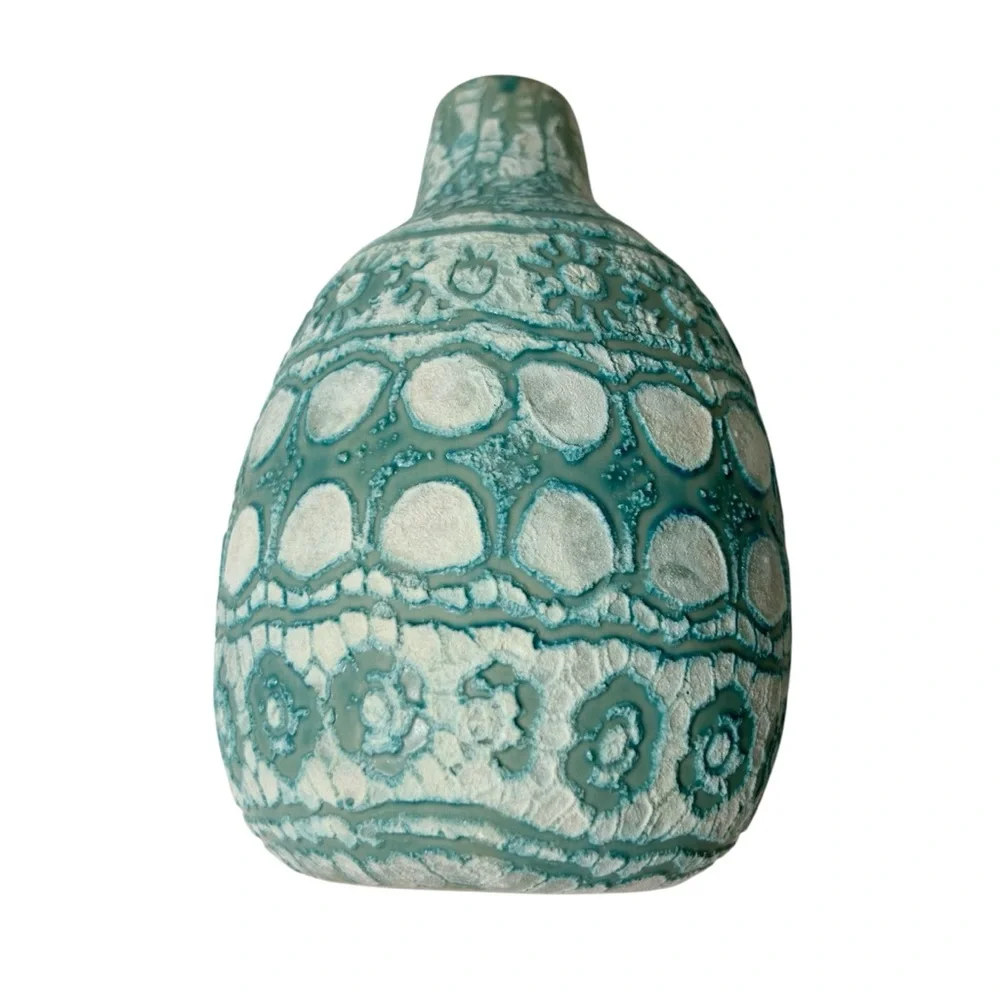 Vintage Inspired Turquoise Textured Vase, Thailand, Contemporary 7